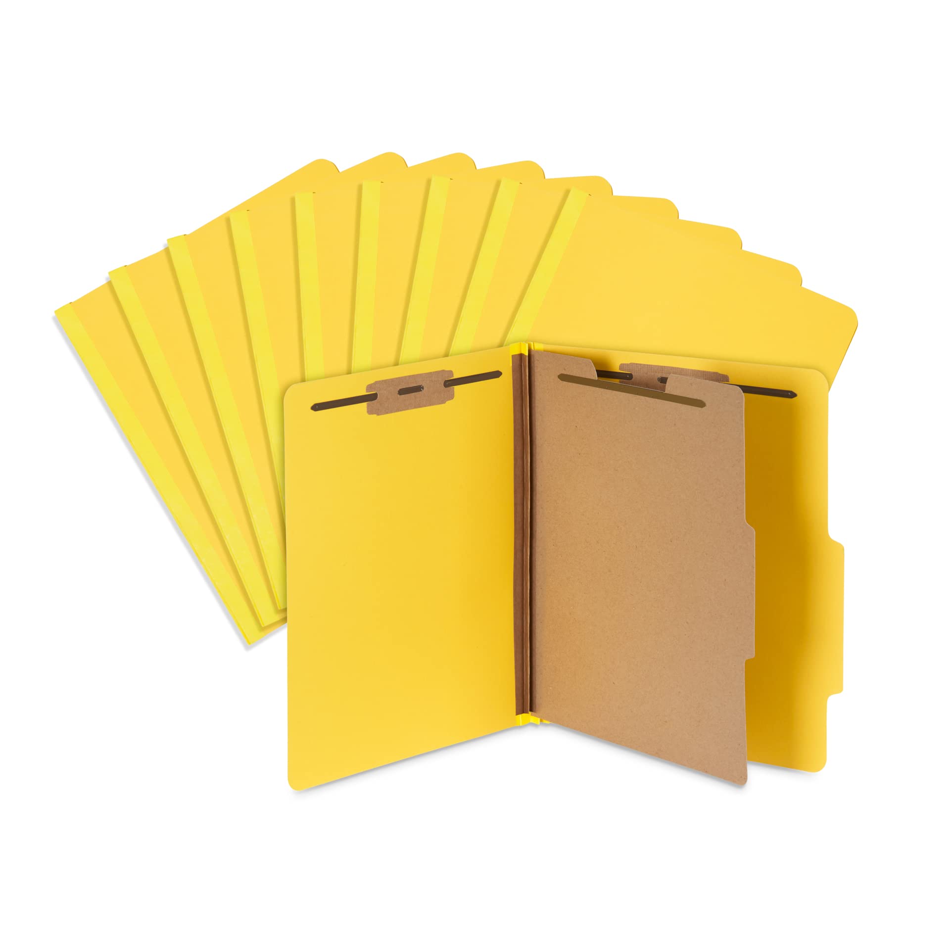 10 Blue Summit Supplies Classification Folders, 1-Divider, Letter Size, Yellow, With 2 Inch Tyvek Expansions, Durable 2 Prong De