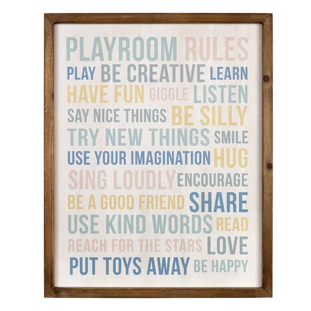 HomeRoots Multi 70% MDF30% Wood Playroom Rules Wooden Wall Art