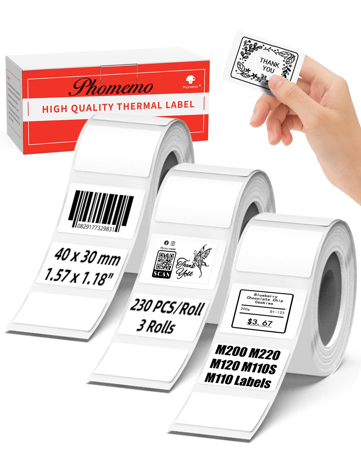 Phomemo M110 Thermal Labels, White M110 M220 Labels - 1.57X1.18'(40X30Mm), Original Print Master Labels Compatible With Phomemo