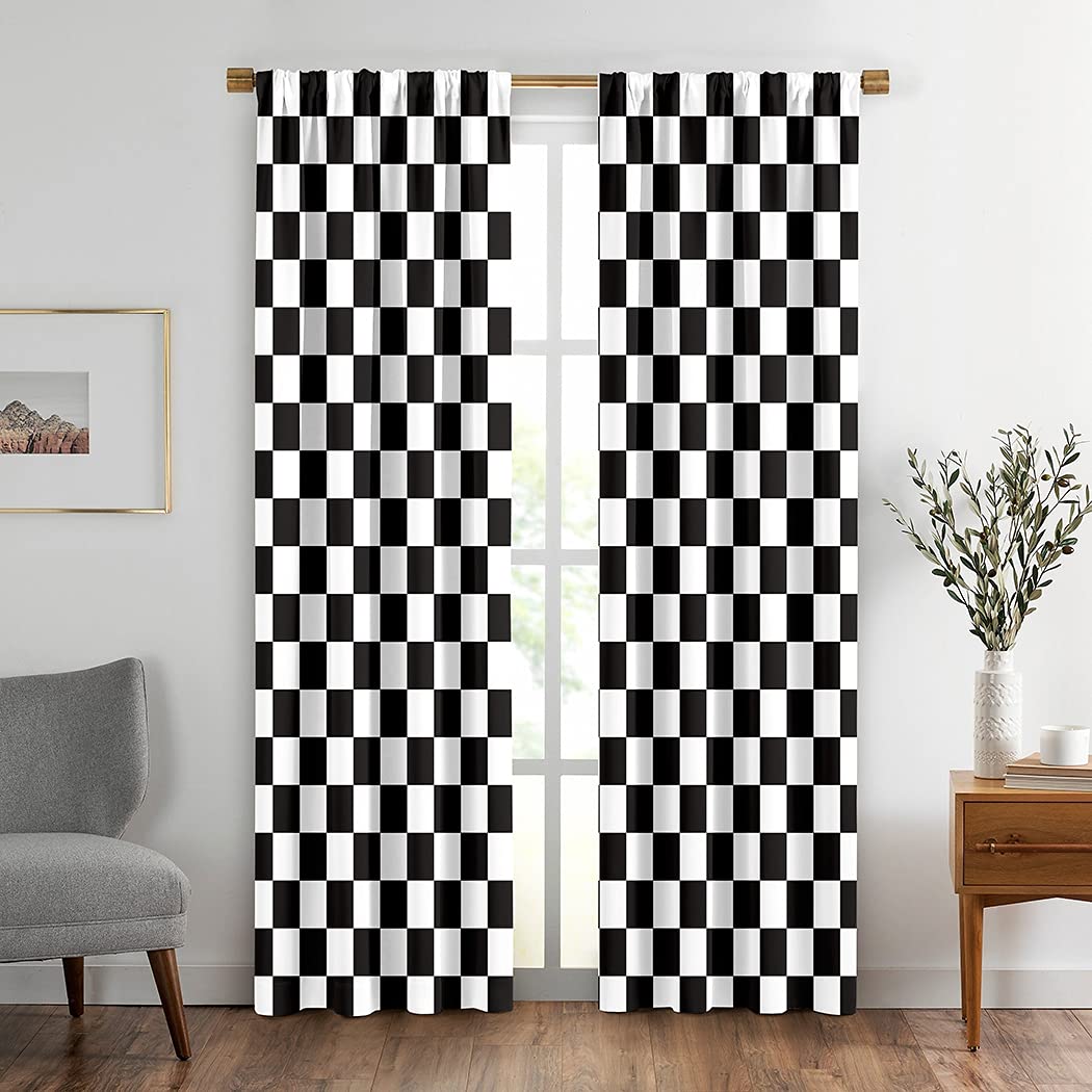 Black And White Window Drapes Curtain Checkered Flag Racing Race Car Line Rod Pocket Drapes Curtain For Living Room Home Decor 5