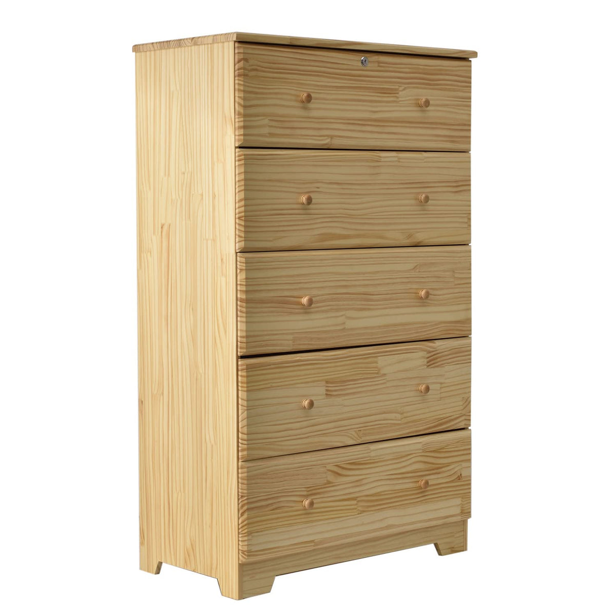 Better Home Products Isabela Solid Pine Wood 5 Drawer Chest Dresser in Natural