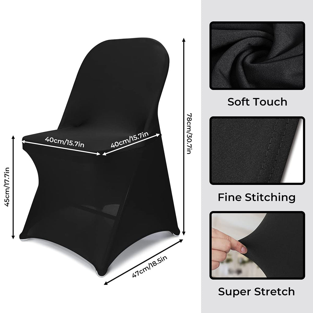 Babenest 100Pcs Spandex Folding Chair Covers, Upgraded Universal Stretch Washable Fitted Chair Slipcovers Protector For Wedding, Holidays, Banquet, Party, Celebration (Black)