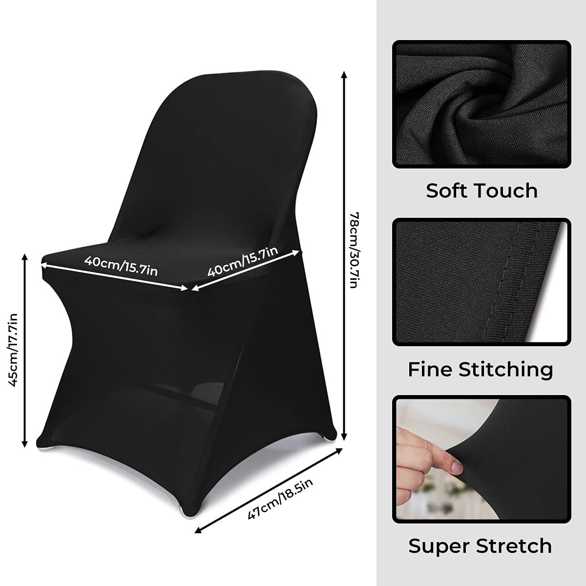 Babenest 100Pcs Spandex Folding Chair Covers, Upgraded Universal Stretch Washable Fitted Chair Slipcovers Protector For Wedding, Holidays, Banquet, Party, Celebration (Black)
