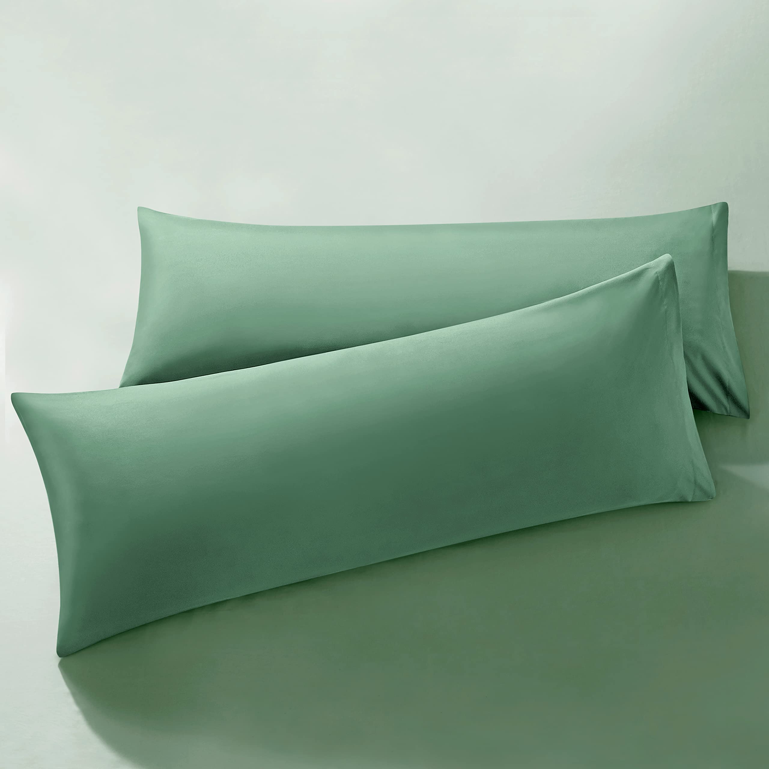Milvowoc 2Pcs Brushed Microfiber Body Pillowcases - 20 X 48 Inch, Sage Green Pillow Case Set Non Slip Envelope Pillow Cover With