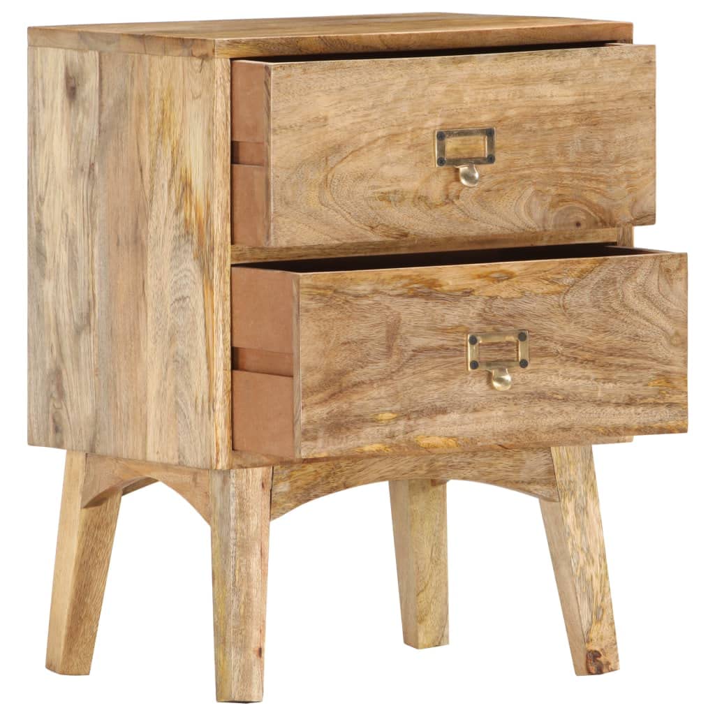 vidaXL Solid Mango Wood Bedside Cabinet - Handmade Wooden Nightstand with 2 Drawers, Sturdy and Durable, Unique and Decorative, Easy Assembly Required