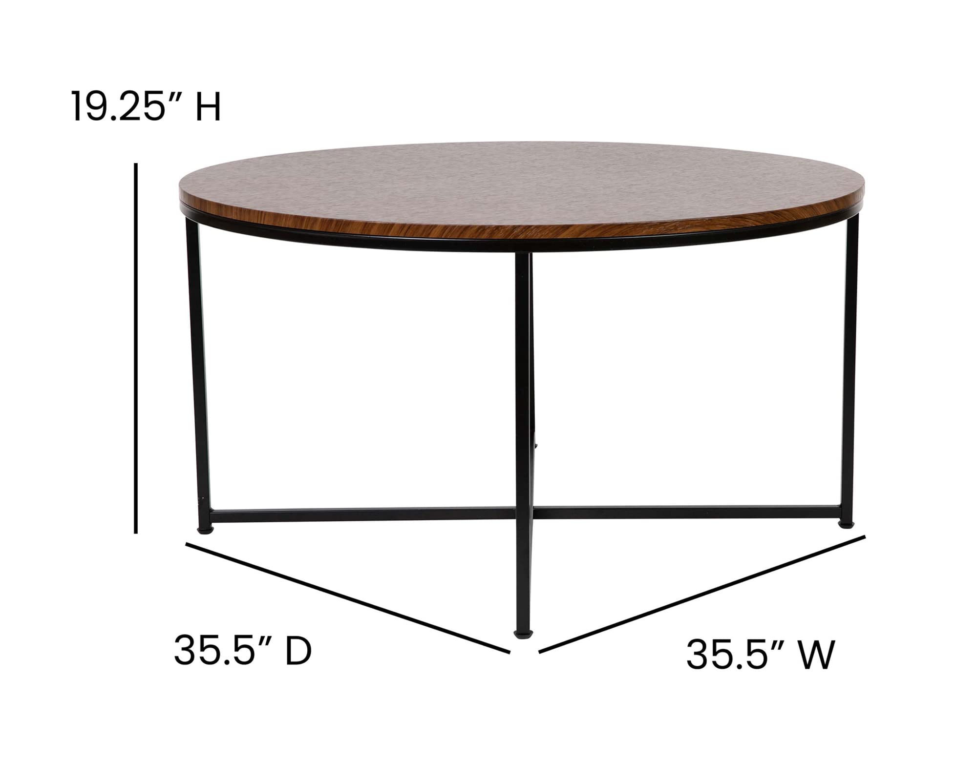 Flash Furniture Hampstead Collection Coffee Table - Modern Walnut Finish Coffee Table - Crisscross Matte Black Frame