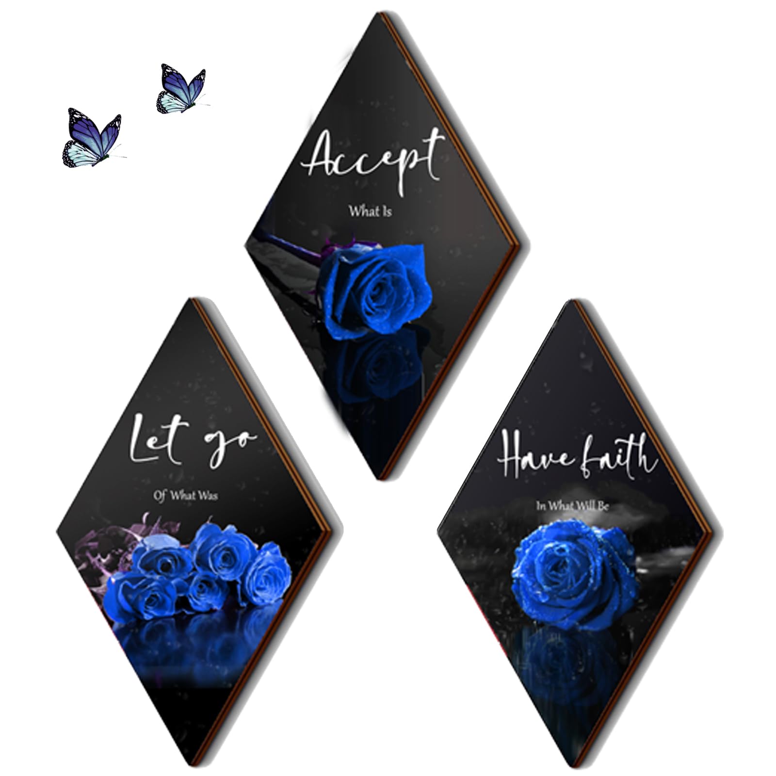 3 Pcs Blue Bathroom Decor Blue Rose Wall Decor Farmhouse Blue Bedroom Decor Inspirational Wood Office Wall Art with Accept Let G
