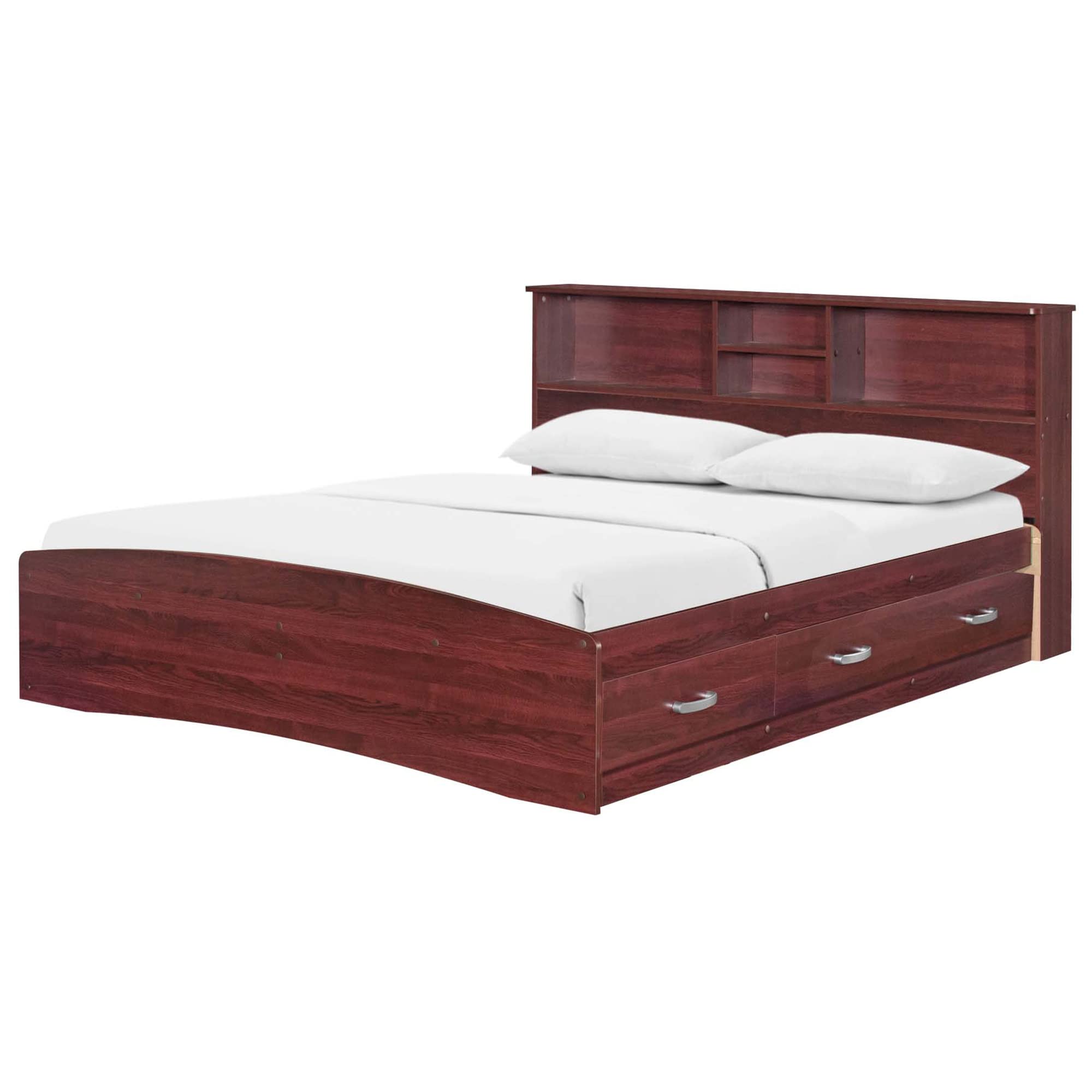 Better Home Products California Wooden Queen Captains Bed in Mahogany