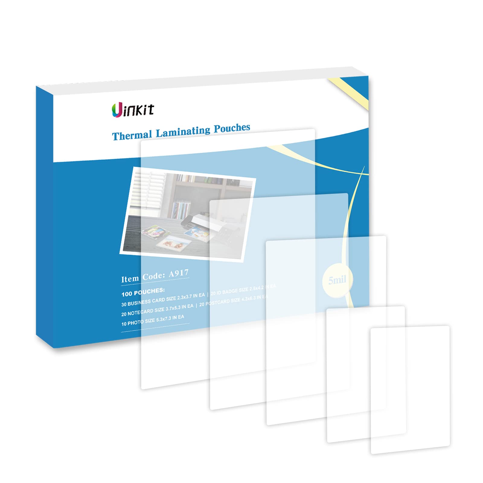 Uinkit Thermal Laminating Pouches Variety Small Size 5Mil Thickness Card Notecard Id Badge Business Photo Size Professional Qual