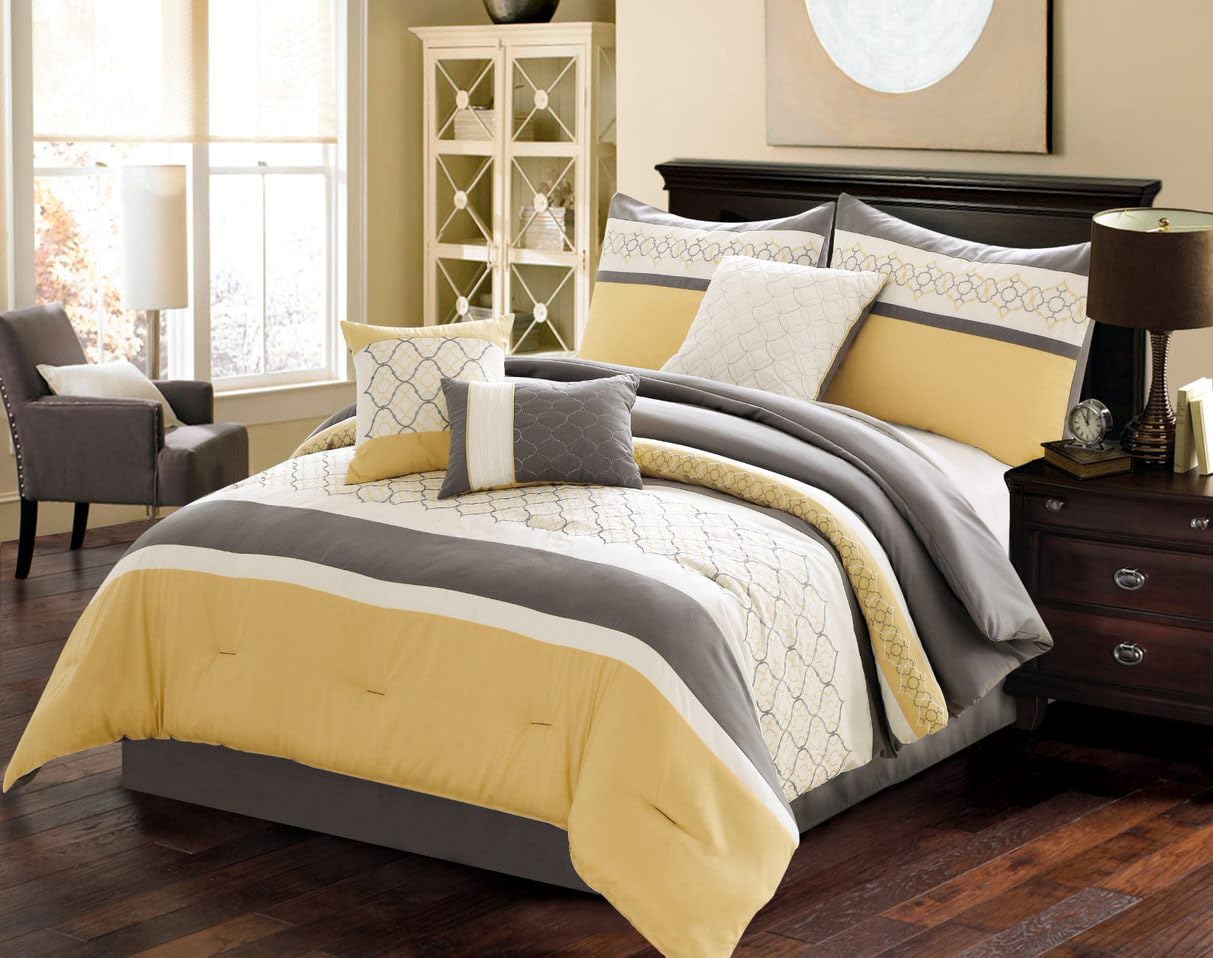 Riverbrook Home Country Manor Collection Comforter Set, Queen, Verdugo - Yellow/Grey, 7 Piece Set
