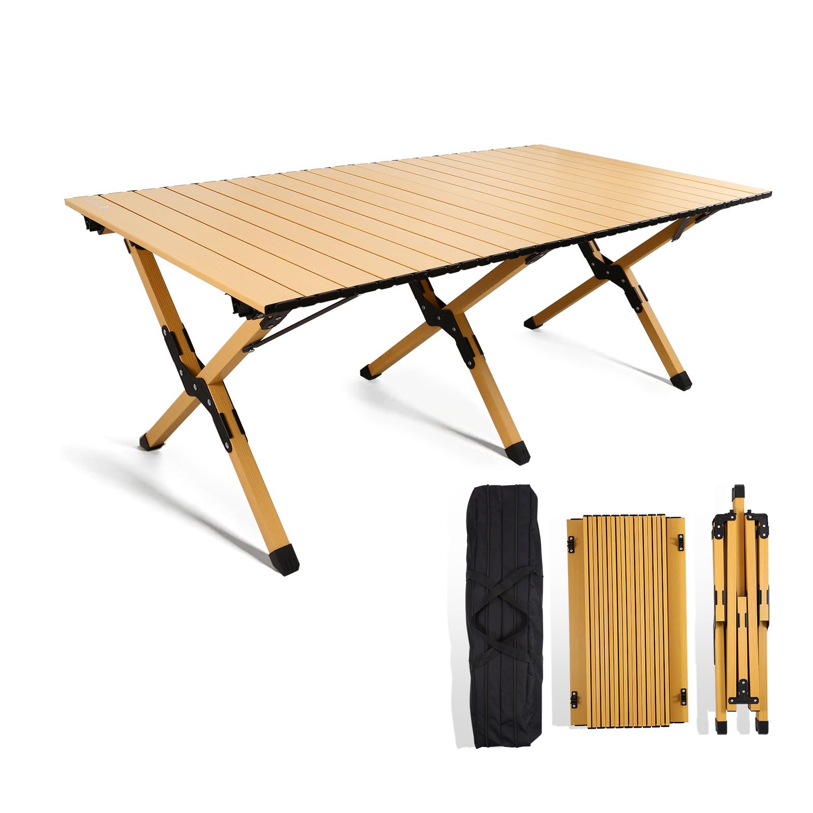 rollingsurfer Folding Camping Table, Lightweight Roll-Up Table Aluminum Low Portable Picnic Table with Carrying Bag for Outdoor,