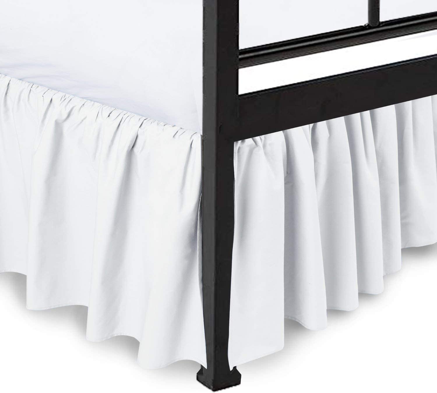 Ruffled Bed Skirt With Split Corners, Gathered Style, 100% Microfiber-18 Drop, Dust Ruffle Bed Skirts King, White