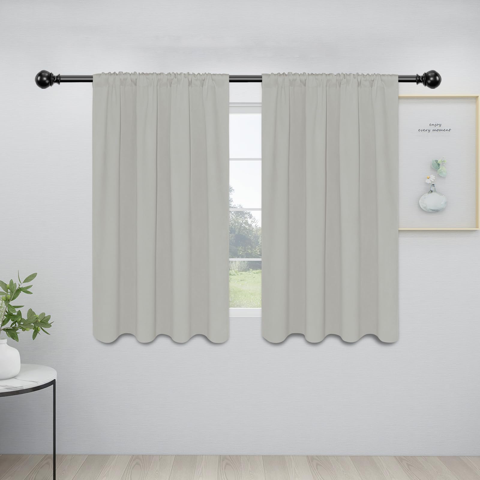 Easy-Going Rod Pocket Blackout Curtains For Bedroom, Room Darkening Window Curtains For Living Room, Thermal Insulated Noise Reduction Solid Window Drapes, 2 Panels(34X45 In, Greyish White)