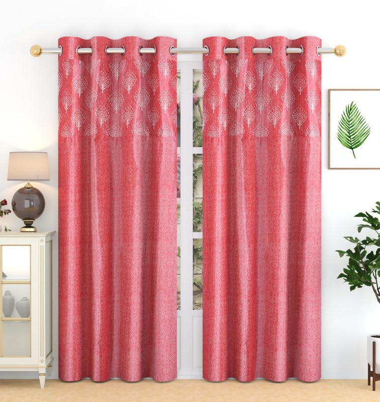 Exporthub Set of 2 Pc Heavy Quality Curtains Pink Color Glossy Shine 3D Printed Eyelet Window Curtains  Window  5 feet Long fo