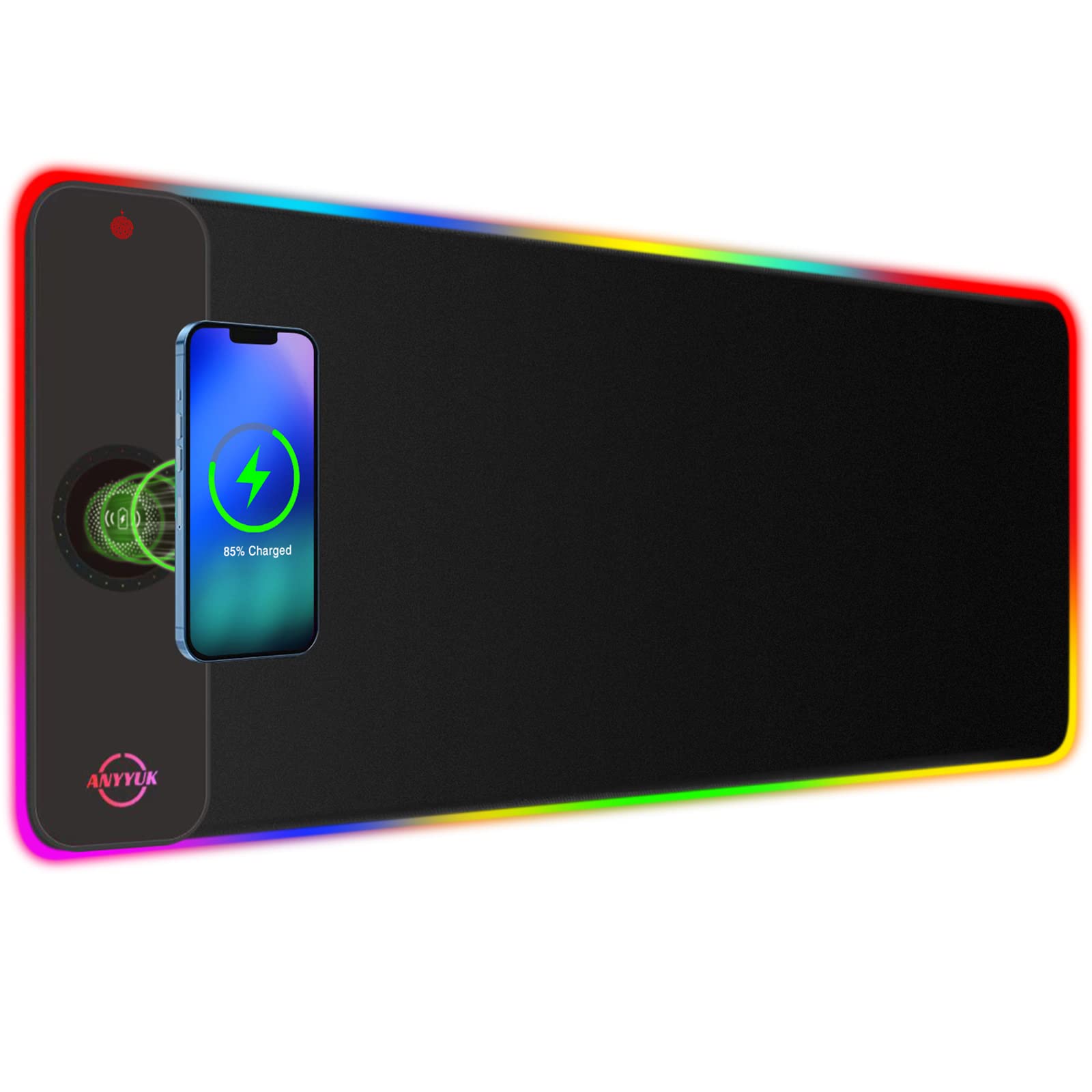 Anyyuk Rgb Led Mouse Pad With 15W Wireless Charger Gaming Mouse Pad With 10 Light Modes, Extra Large Mousepad Non-Slip Rubber Ba