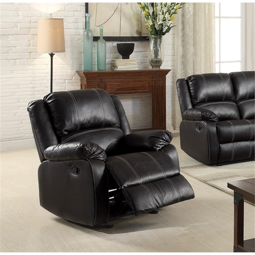 Acme Zuriel Faux Leather Rocker Recliner in Black
