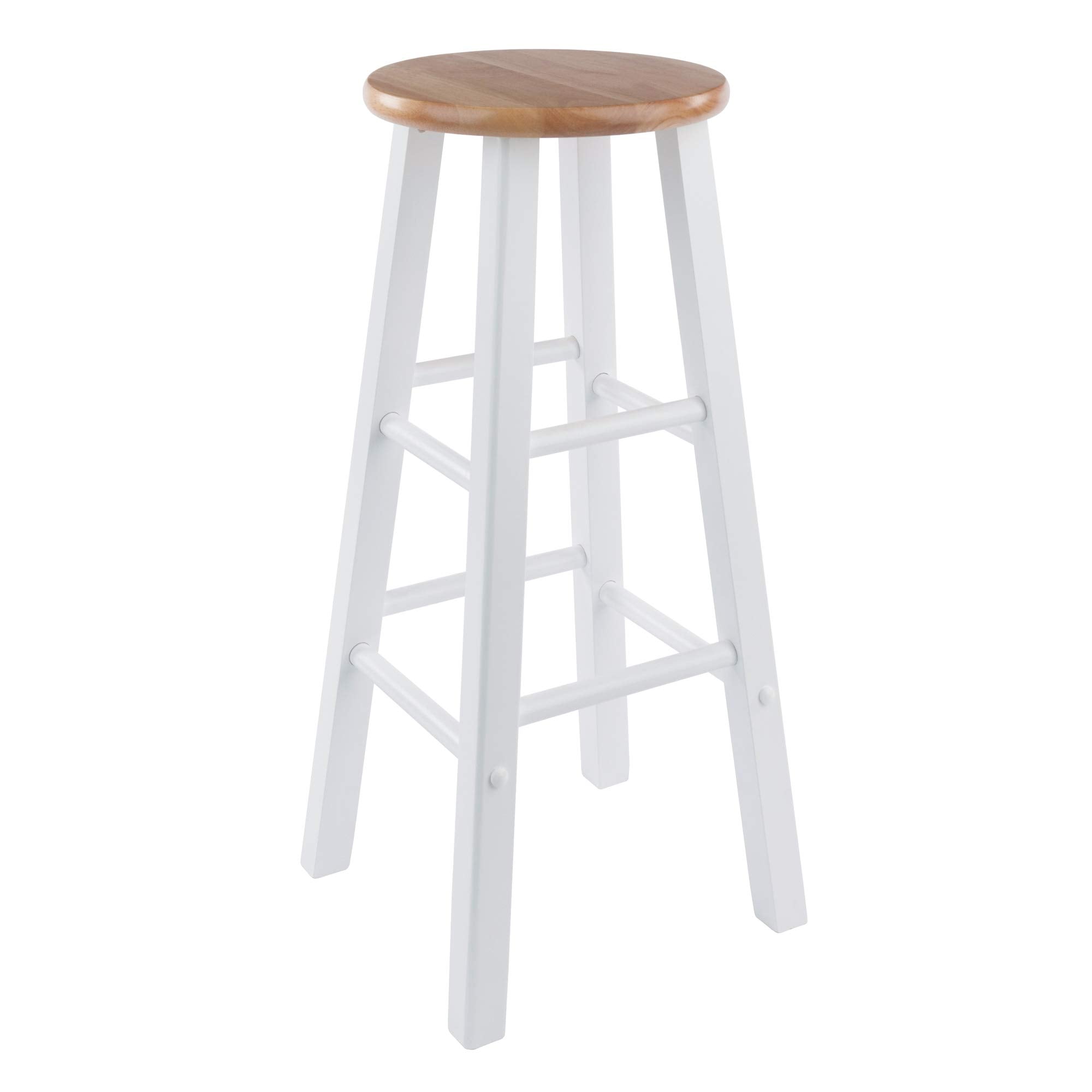 Winsome Element 2-Piece 29In Bar Stool Set, Natural/Whtie Finish, Solid Wood, Modern Design