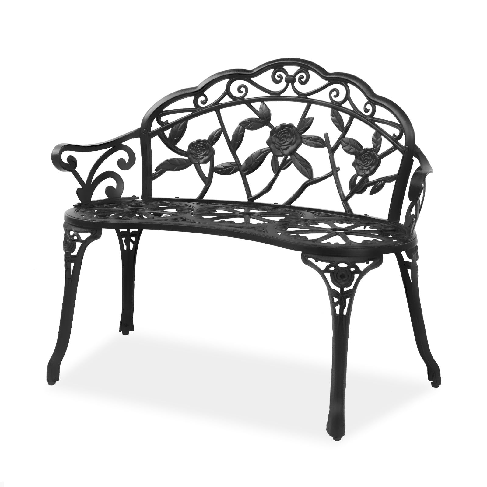 VINGLI 38.5  Patio Park Garden Outdoor Metal Rose Bench,Cast Iron Cast Aluminium Frame Antique Finish Chair,Accented Lawn Front 