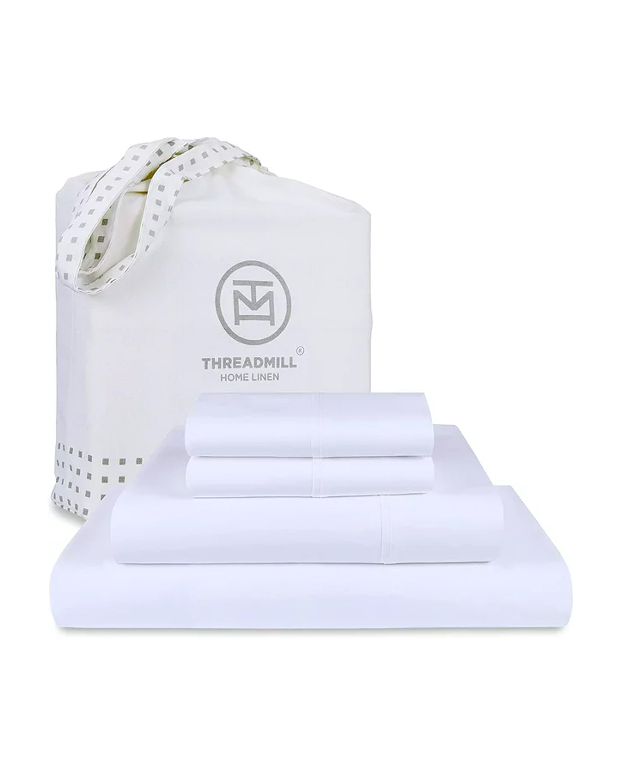 Threadmill Supima Cotton Sheets, 1200 Thread Count 100% Cotton Sheets For Cal King Size Bed, 4 Pc White Cal King Bed Sheets Set,
