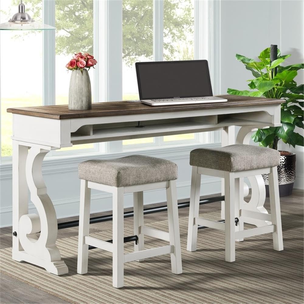 Intercon Drake Backless Bar Stool with Cushion Seat, Set of 2, Rustic White & French Oak