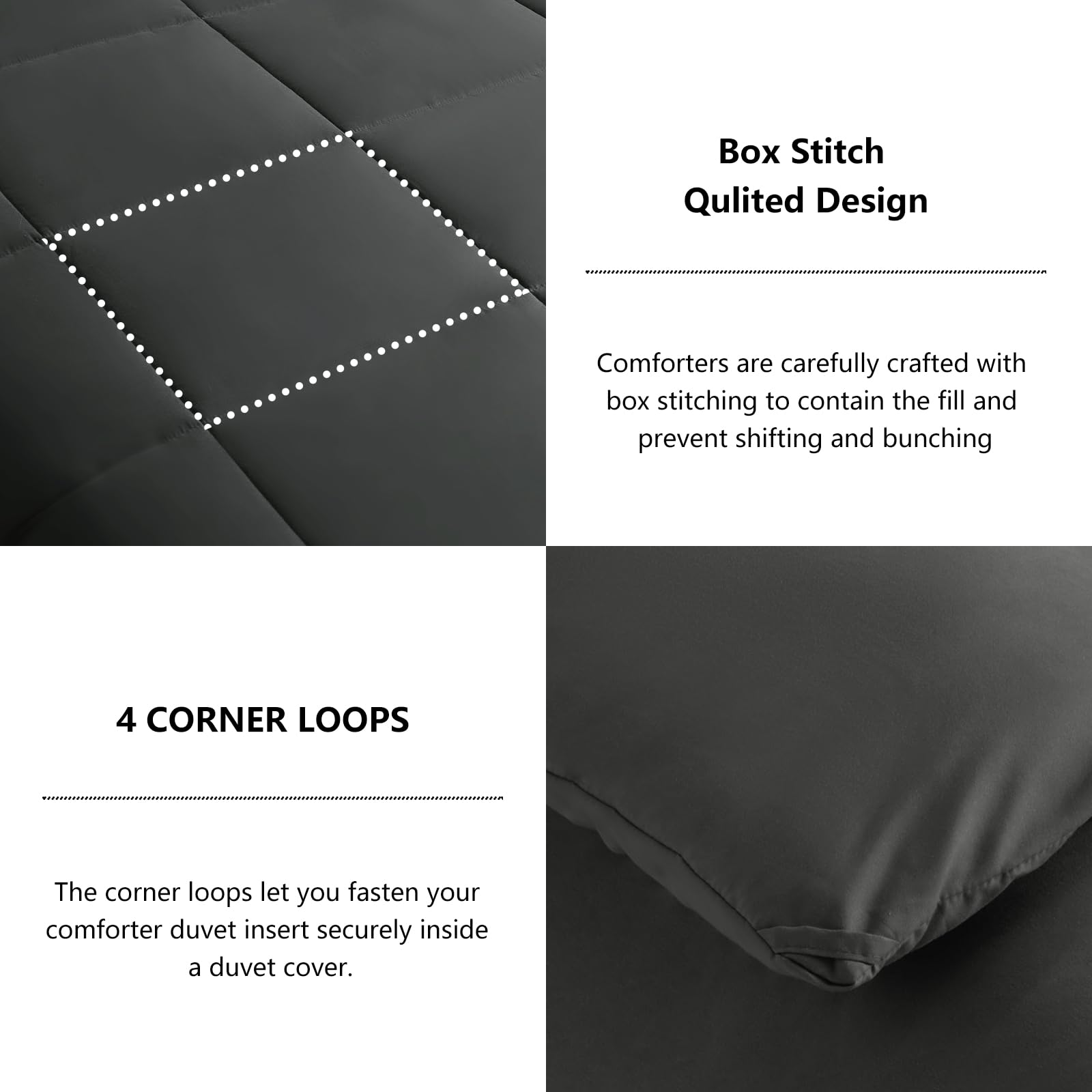 Cozylux Queen Size Comforter Sets - Dark Grey Comforter Queen Size, 3 Pieces Box Stitched Soft Lightweight Bed Set, All Season Gray Bedding Sets With 1 Down Alternative Comforter And 2 Pillow Shams