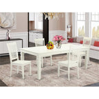 East West Furniture LGWE5-LWH-W 5 Piece Kitchen Table Set for 4 Includes a Rectangle Dining Room Table with Butterfly Leaf and 4 Solid Wood Seat Chairs, 42x84 Inch, Linen White