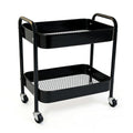 Ufriandz 2 Tier Metal Rolling Utility Cart with Wheels Under Desk Storage Cart with Handle, Roll Around Organizer Trolley for Sm
