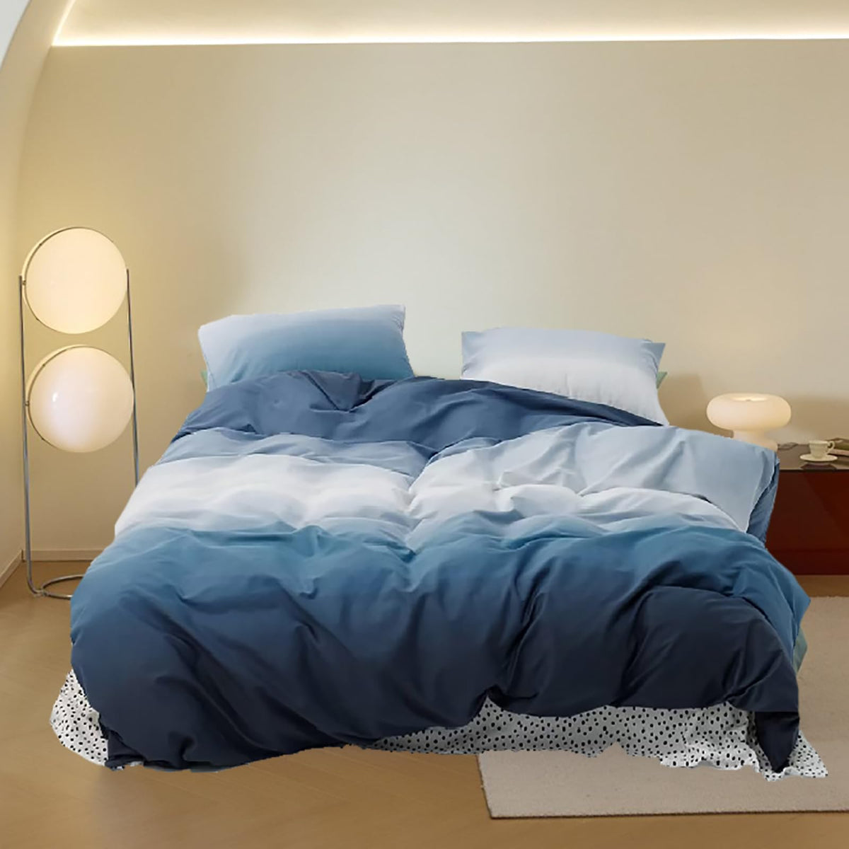 Luxlovery Blue Comforter Set Full Gradient Blue Bedding Comforter Set Ink Blue White Bedding Set Cotton Soft Breathable Blanket