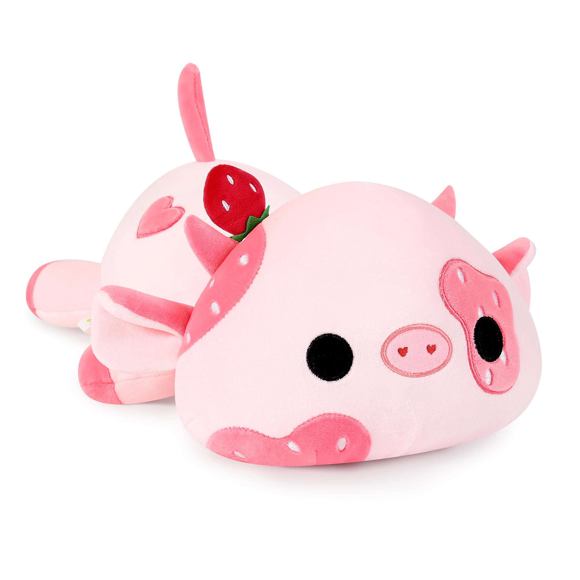 Onsoyours Cute Cow Plushie, Soft Stuffed Strawberry Cow Squishy Plush Animal Toy Pillow for Kids (Strawberry Cow, 9')