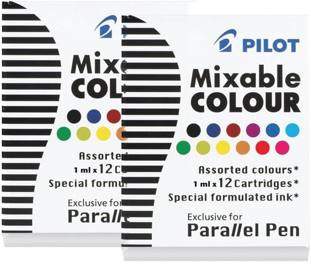 2 Boxes: Pilot Parallel Pen Ink Refills For Calligraphy Pens, Assorted Colors, 12 Cartridges Per Pack (77312)