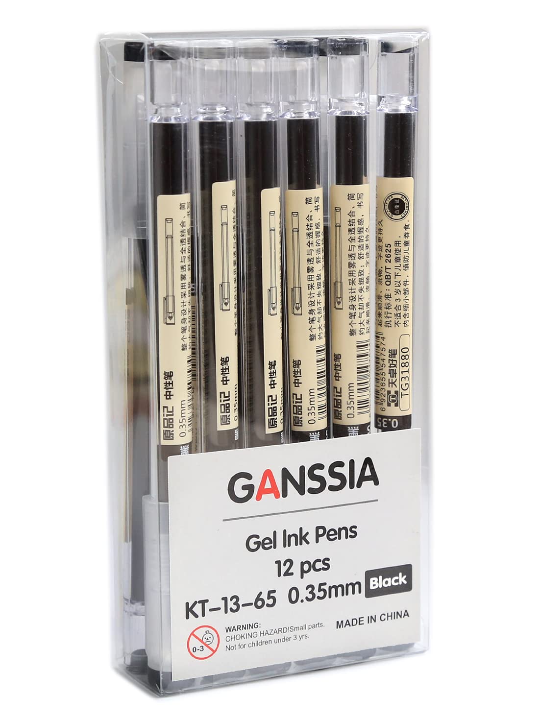 Ganssia 0.35Mm Gel Ink Pen Black Ink Extra-Fine Gel Ink Pens Ballpoint Pen Office School Stationery Supply Pack Of 12 Pcs