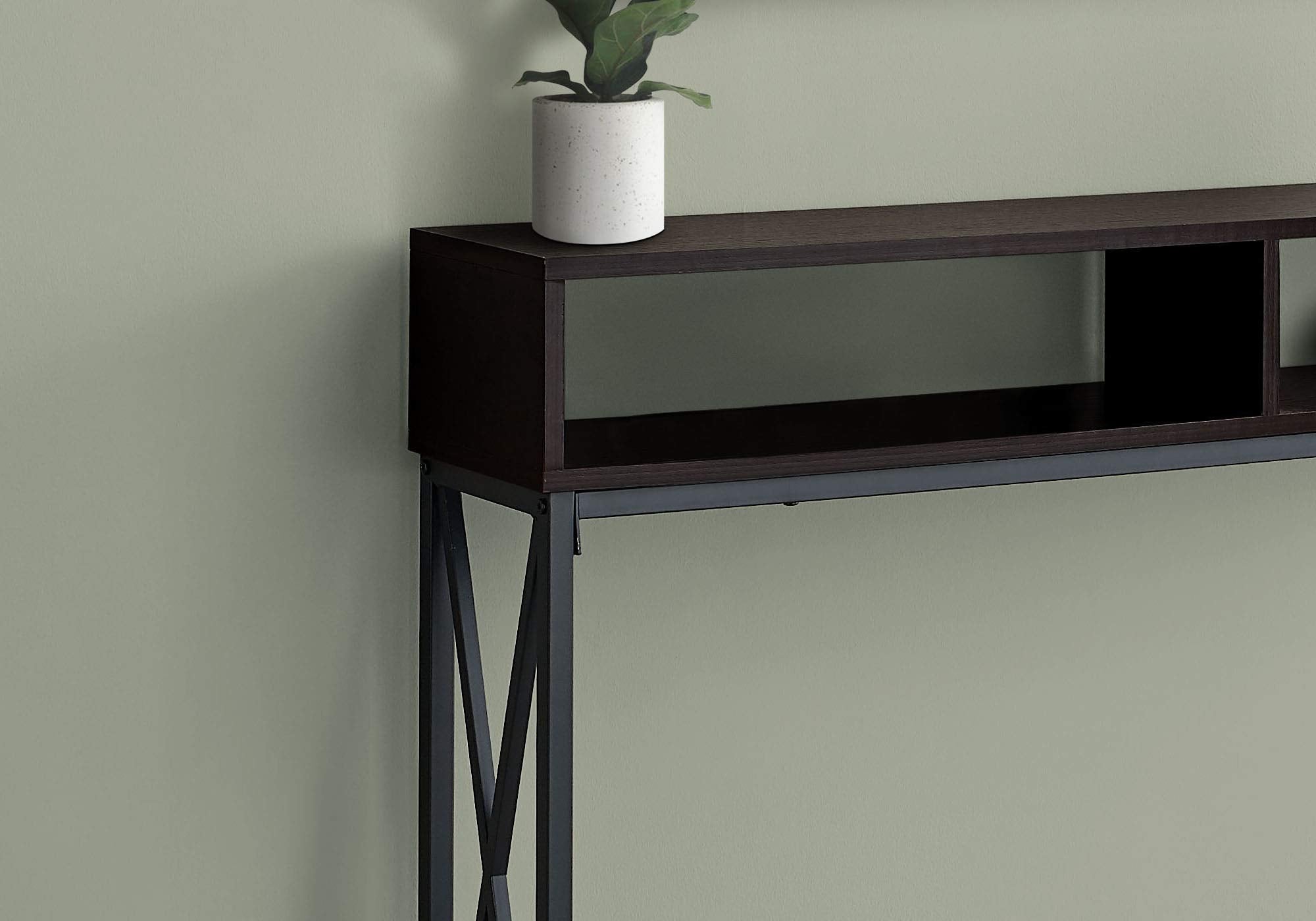 HomeRoots 47&quot; Brown and Black Frame Console Table with Storage