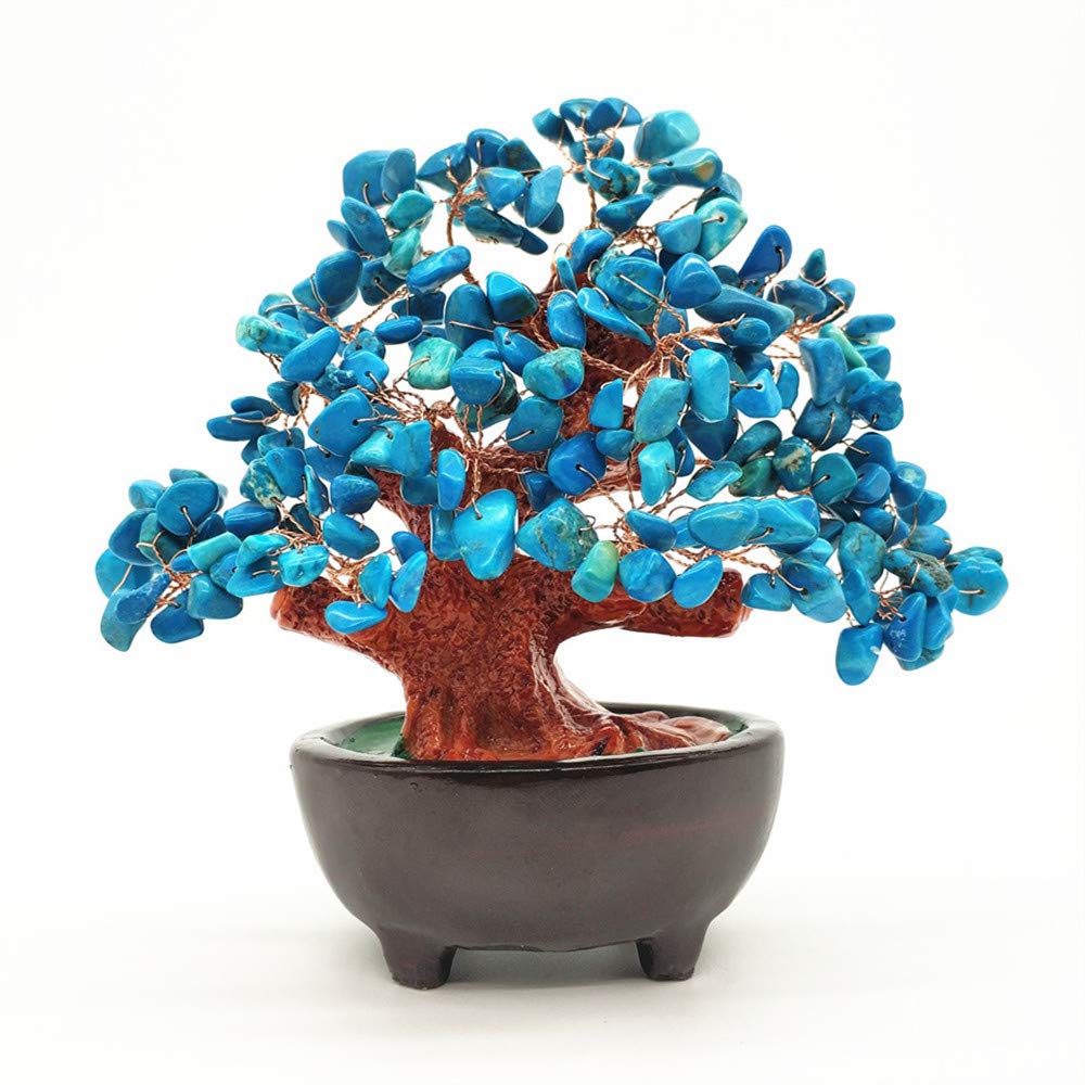 Colorsheng 7 Inch Quartz Crystal Money Tree Bonsai Feng Shui Gem Decoration for Wealth and Luck (Blue)