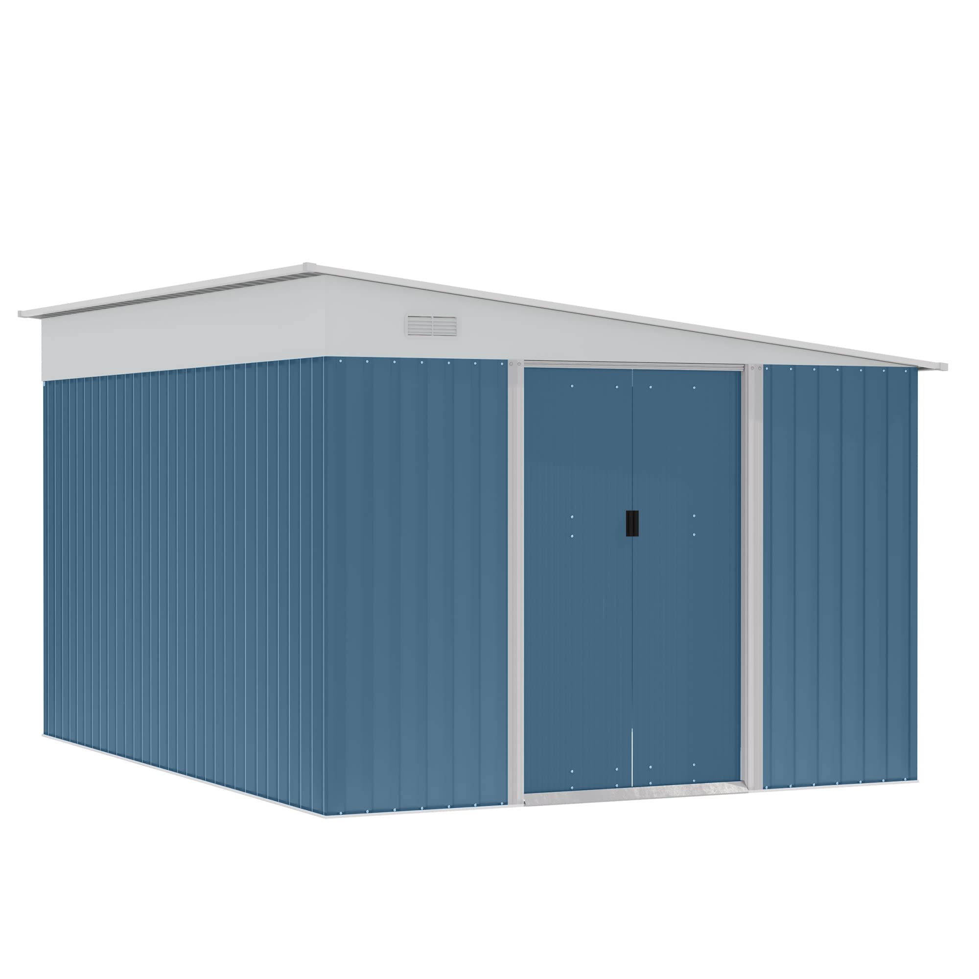 Outsunny 11' X 9' Outdoor Storage Shed, Metal Garden Tool House With Sloping Roof And Lockable Door For Backyard, Bike, Patio, G