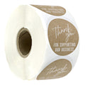 Thank You For Supporting Our Business Decals / 1.5' Brown Kraft Business Labels/Roll Of 500 Round Stickers