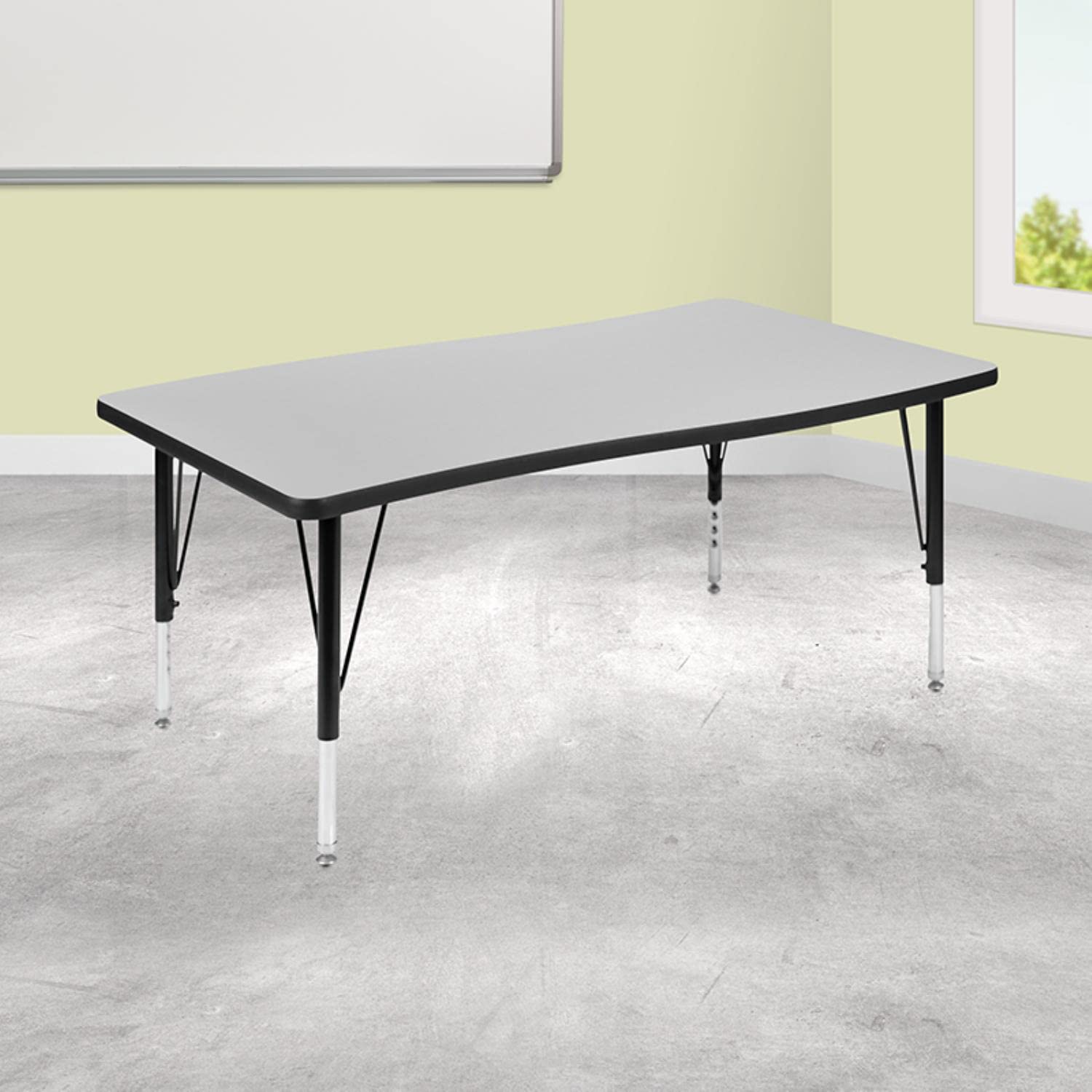 Flash Furniture Wren 28'W X 47.5'L Rectangular Wave Flexible Collaborative Grey Thermal Laminate Activity Table - Height Adjustable Short Legs