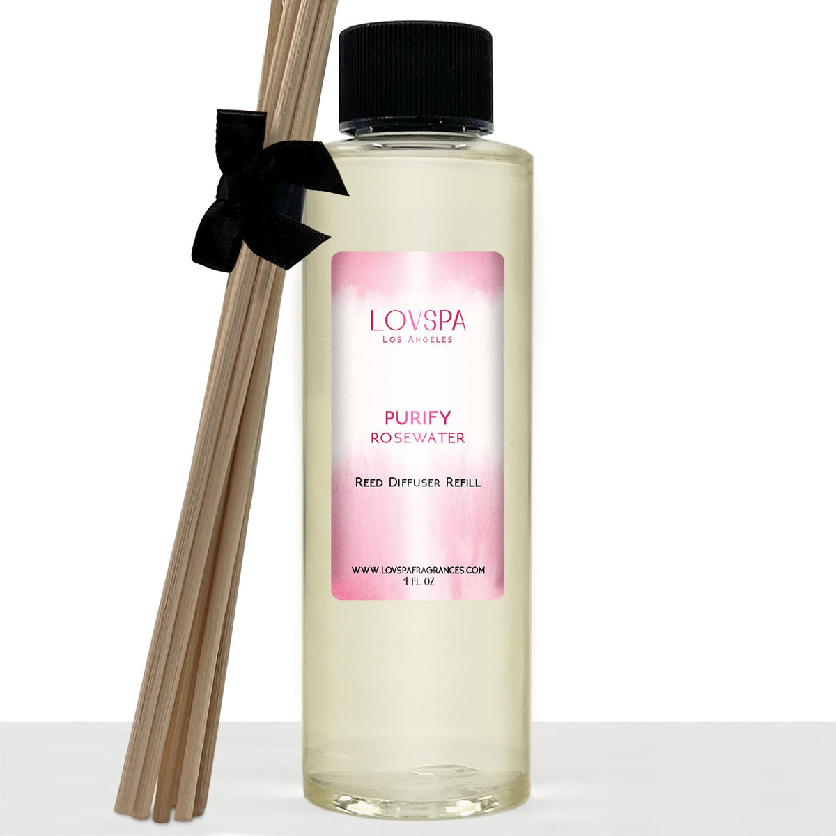 LOVSPA PURIFY Rosewater Reed Diffuser Oil Refill with Replacement Reed Sticks | Fragrant Red Roses, Fresh Peonies & Jasmine, 4 o