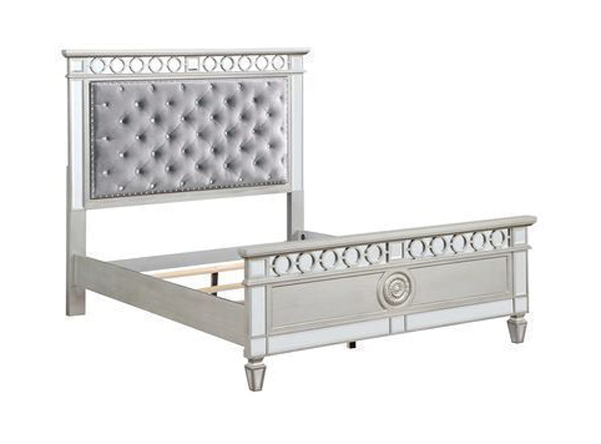 Acme Varian Tufted Velvet Upholstery Twin Bed in Gray and Silver