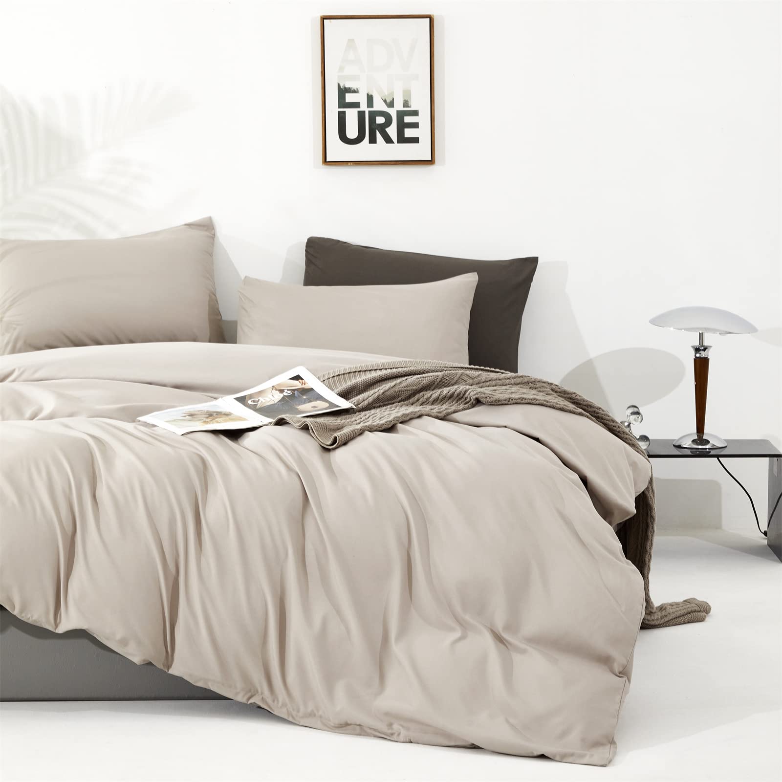 Clothknow Beige Coffee Full Comforter Set 3Pcs Khaki Bedding Comforter Sets Oatmeal Comforter Full Size Soft Cream Coffee Full S