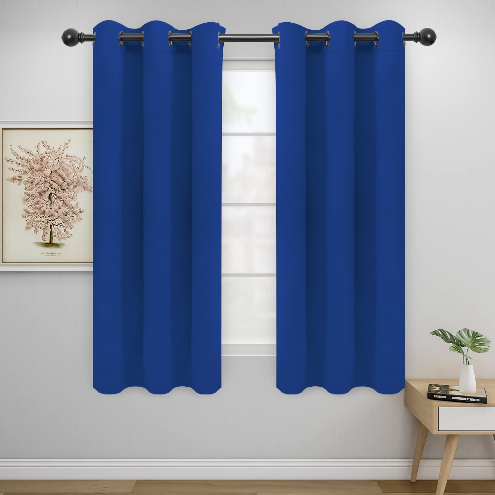 Easy-Going Blackout Curtains For Bedroom, Solid Thermal Insulated Grommet And Noise Reduction Window Drapes, Room Darkening Curtains For Living Room, 2 Panels(46X63 In, Classic Blue)