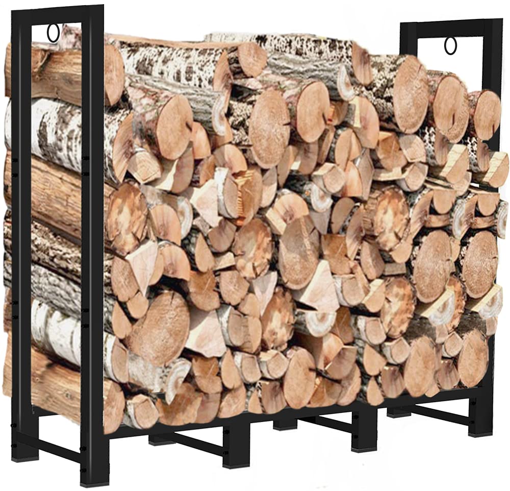 Koutemie 4Ft Outdoor Firewood Rack Holder For Fireplace Wood Storage, Adjustable Fire Log Stacker Stand, Black
