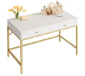 SUPERJARE 39.4 White and Gold Desk with 2 Drawers, Modern Makeup Vanity Desk, Small Computer Desk Home Office Desk for Writing S