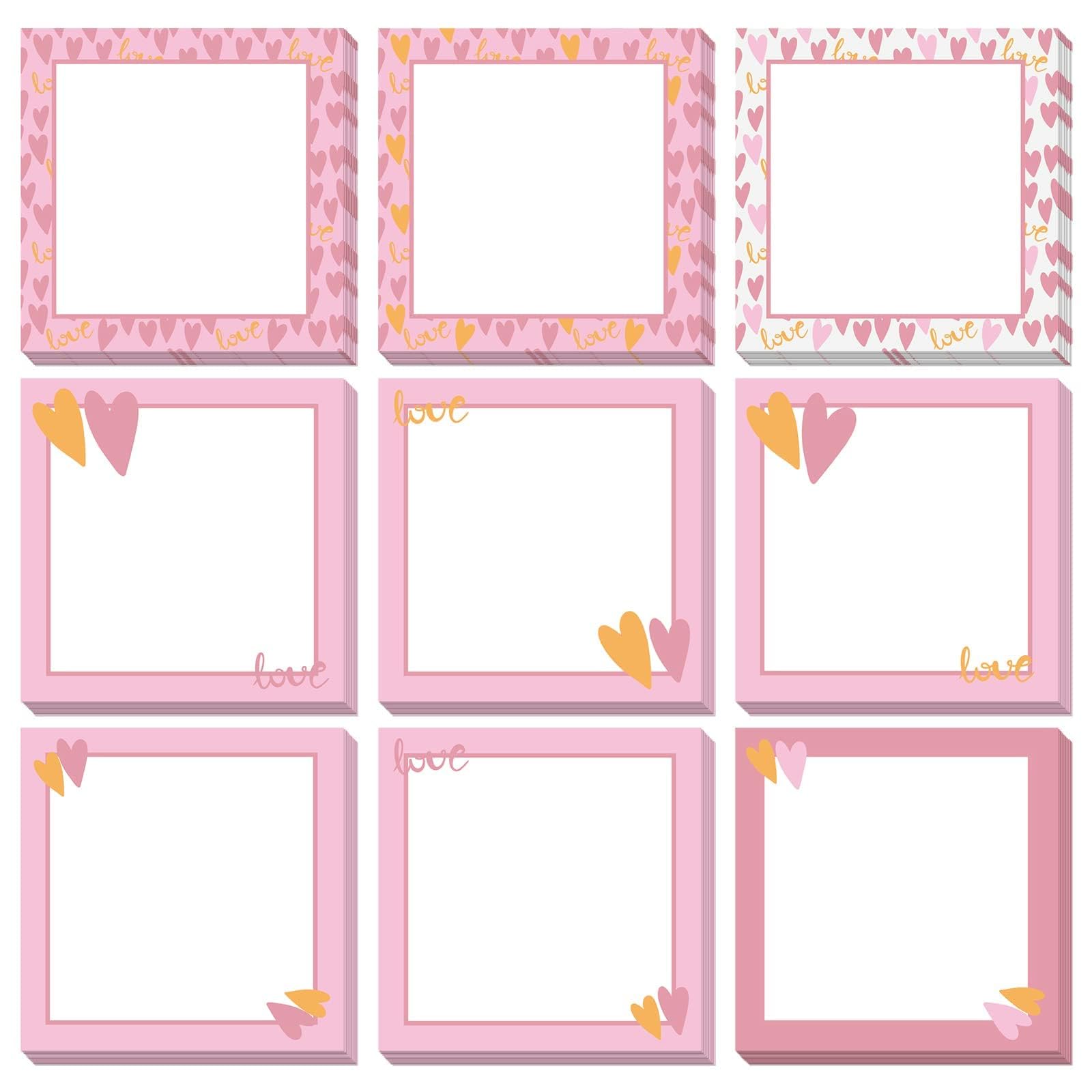 9 Pieces Valentine'S Day Sticky Notes Valentine Heart Sticky Notes Self-Adhesive Note Pads Sticky Memo Notes For School Office H