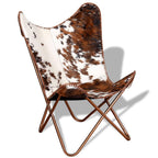 vidaXL Butterfly Chair, Lightweight Armchair with Powder-Coated Steel Frame, Comfortable Genuine Goat Leather, Versatile Utility 17.91" x 25.79" x 4.13", Brown & White