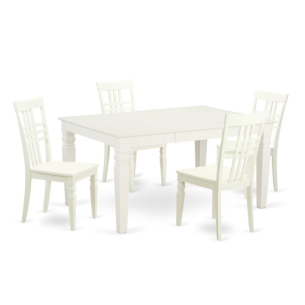 East West Furniture WELG5-LWH-W 5 Piece Kitchen Table Set for 4 Includes a Rectangle Dining Room Table with Butterfly Leaf and 4 Solid Wood Seat Chairs, 42x60 Inch, Linen White