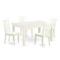 East West Furniture WELG5-LWH-W 5 Piece Kitchen Table Set for 4 Includes a Rectangle Dining Room Table with Butterfly Leaf and 4 Solid Wood Seat Chairs, 42x60 Inch, Linen White