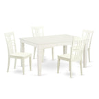East West Furniture WELG5-LWH-W 5 Piece Kitchen Table Set for 4 Includes a Rectangle Dining Room Table with Butterfly Leaf and 4 Solid Wood Seat Chairs, 42x60 Inch, Linen White