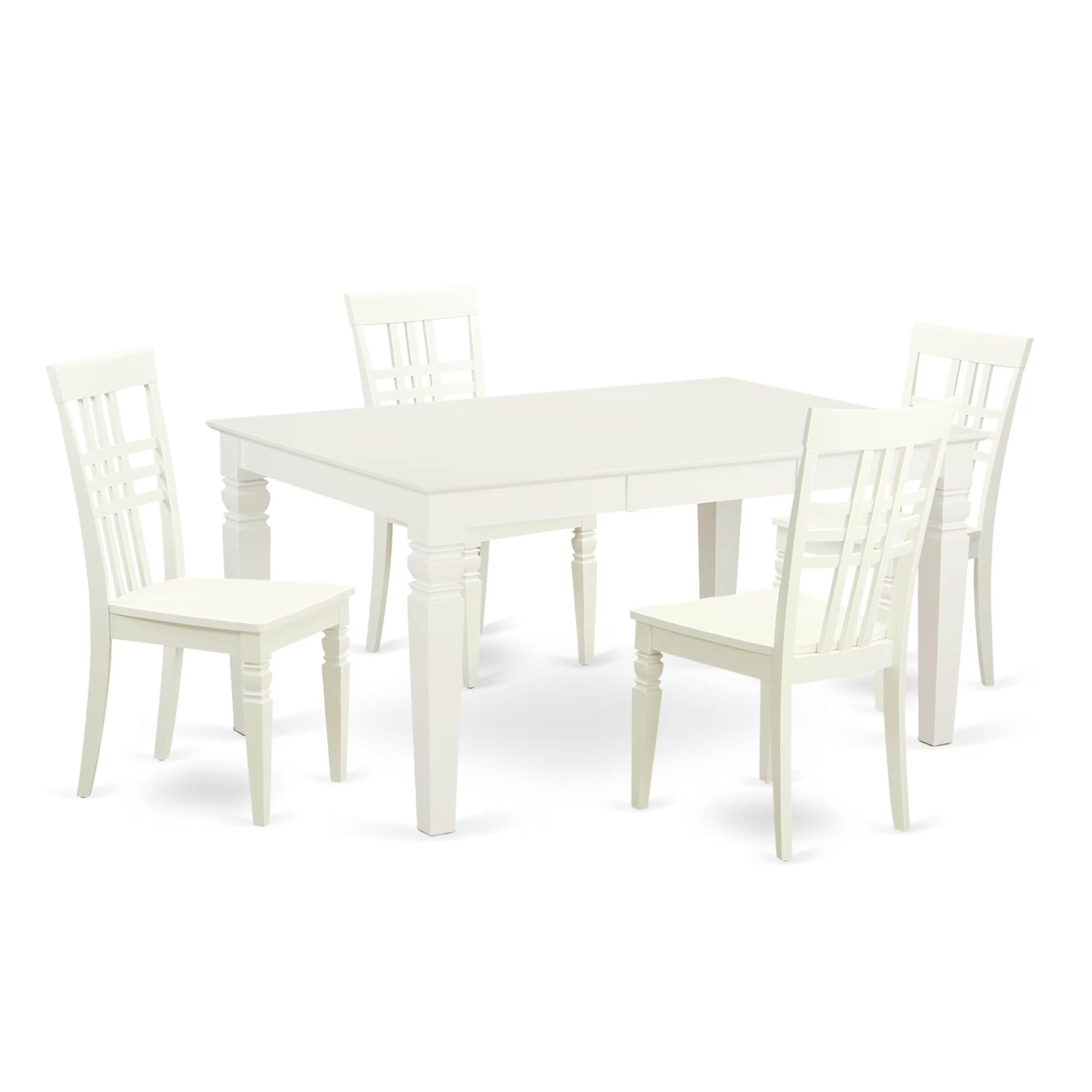 East West Furniture WELG5-LWH-W 5 Piece Kitchen Table Set for 4 Includes a Rectangle Dining Room Table with Butterfly Leaf and 4 Solid Wood Seat Chairs, 42x60 Inch, Linen White