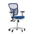 Flash Furniture Nicholas Mid-Back Multifunction Executive Swivel Ergonomic Office Chair With Adjustable Arms, Transparent Roller Wheels, And White Frame, 27&Quot;, Blue Mesh