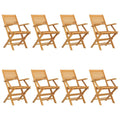 vidaXL Folding Patio Chairs Set of 8 - Solid Wood Teak Outdoor Seating with Armrests for Garden, Deck, and Patio